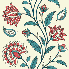 Seamless indian floral block print pattern with textural details