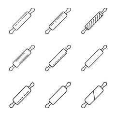 Rolling Pin Icon Set Collection. Collection of Simple Line Art Rolling Pins
