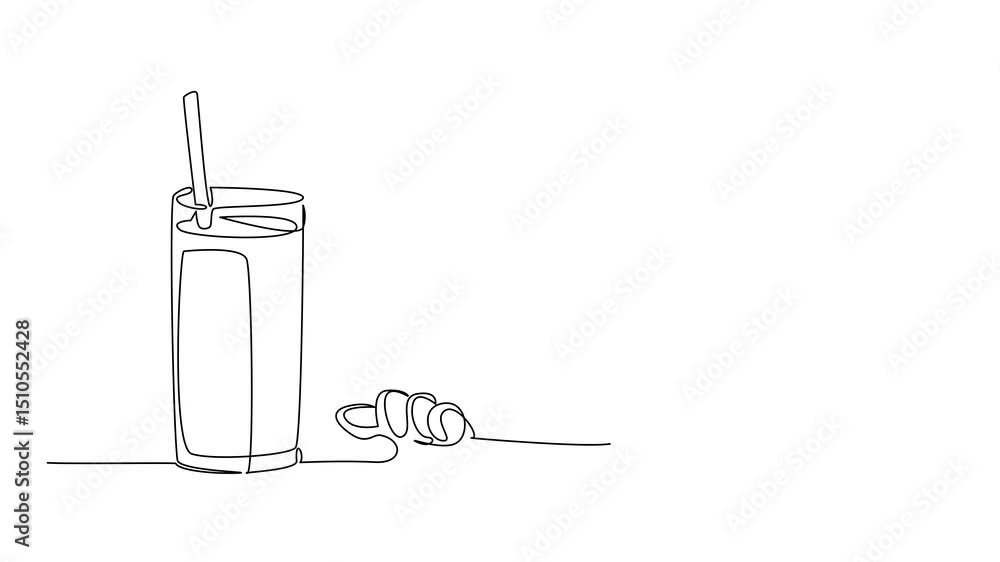 Aufkleber animated self drawing of single continuous line drawing glass of carrot juice with a straw in the gl