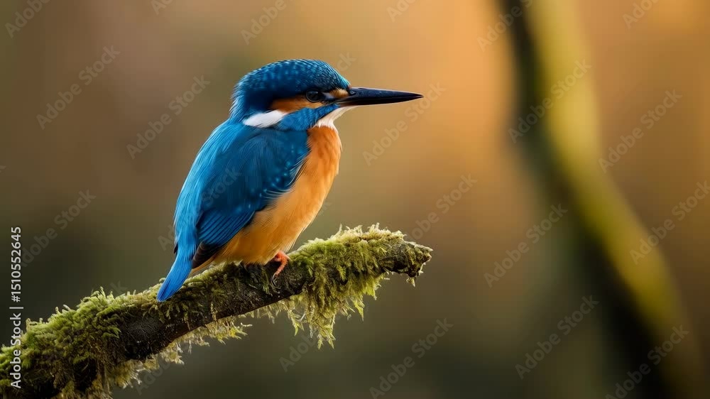 Poster Close Up of a Colorful Bird Perching on a Moss Covered Branch with a Soft Focus Background