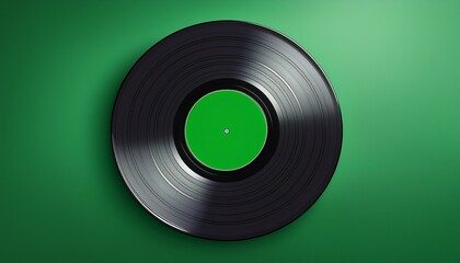Obraz premium black vinyl record with green label on green background