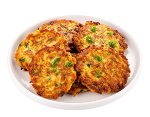 Vegetable potato pancakes isolated on transparent background