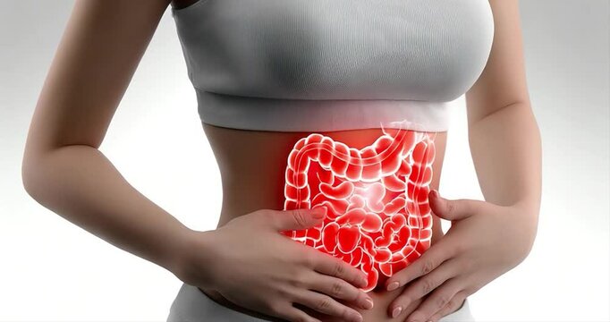 Woman stomach digestive health graphic