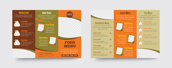 Restaurant A4 food menu trifold brochure template 