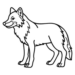 Illustration of a standing wolf with a fluffy neck and visible paws in black outline on transparent background