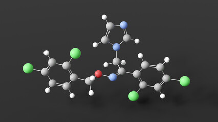 oxiconazole molecule 3d, molecular structure, ball and stick model, structural chemical formula antifungal agent