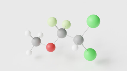methoxyflurane molecule 3d, molecular structure, ball and stick model, structural chemical formula inhalation anesthetic