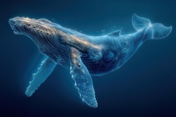 Whale in Ocean. A stunning digital illustration of a whale swimming gracefully underwater.