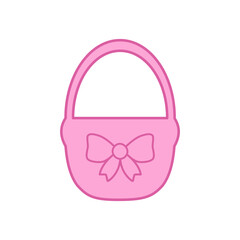 Colorful cartoon-style basket with ribbon bow and minimal details, fun and charming for creative projects and illustrations