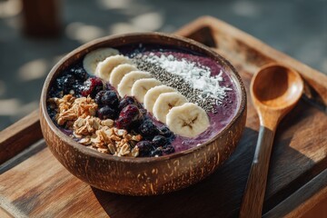 Healthy Breakfast Bowl with Granola and Fruits. Nutrient-rich smoothie bowl for a wholesome start.