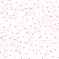 Hearts little seamless pattern hand drawn with splashes. Pink cute doodle symbols on white.