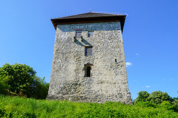 Podgaric, Croatia - May 24, 2025g: Historic Garic Grad fortress ruins in deep forest aerial view, Moslavina region of Croatia.
