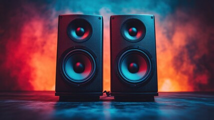 Powerful stereo speakers in vibrant lighting