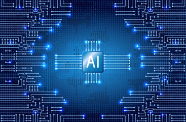 Electronics circuit with binary code. Futuristic digital design, world of artificial intelligence and digital technology for banners, tech backgrounds and innovative branding.