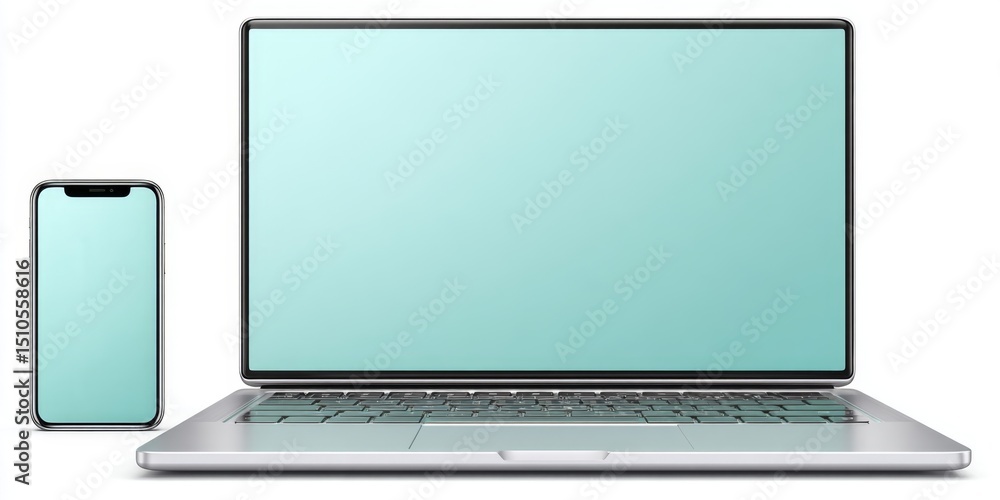 Poster a 2d flat design of a laptop and smartphone side by side, isolated on white background