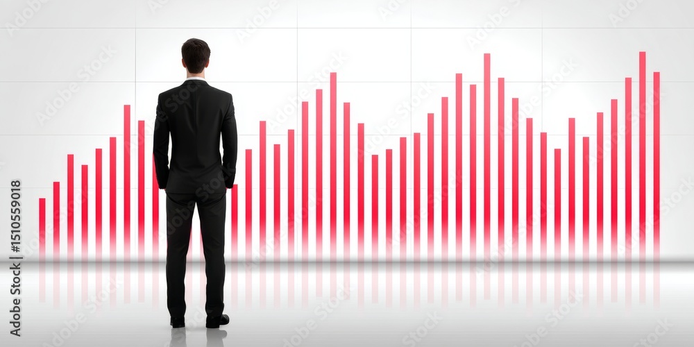 Poster a minimalist design of a trader and chart in silhouette on a white background