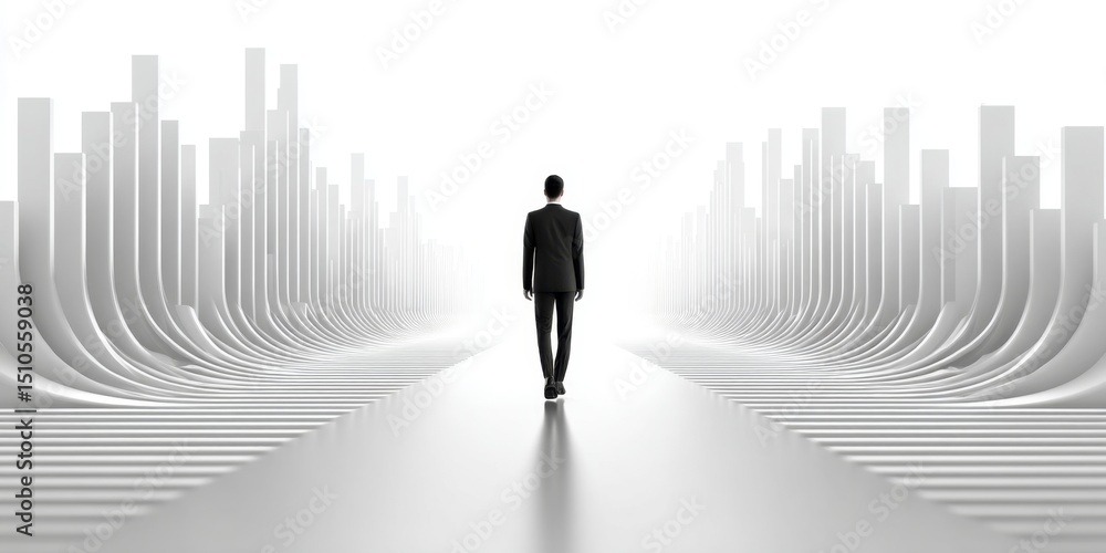 Poster a minimalist design of a trader and chart in silhouette on a white background