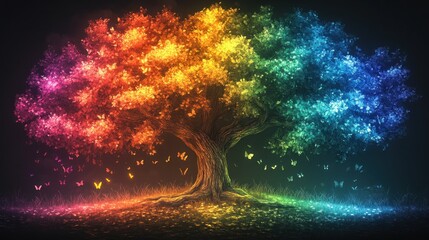 Rainbow tree, glowing with vibrant colors
