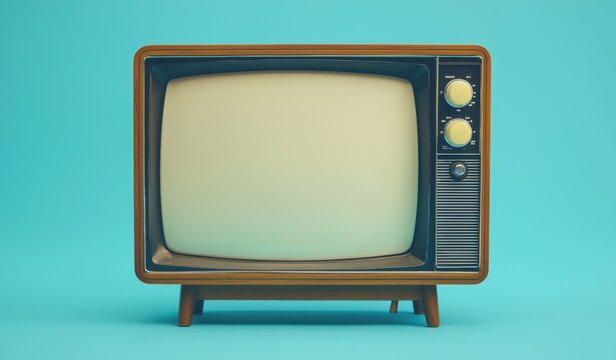 Retro Vintage Television on Teal Background for Nostalgic & Media Themes