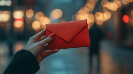 hand holding a red envelope.