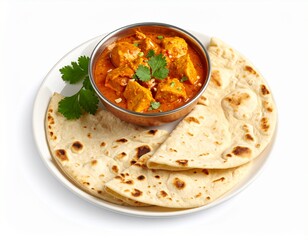 chapati with chicken curry  on a white background " ai generator "
