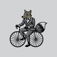 Fox in a Tuxedo Biking Elegant Animal Art