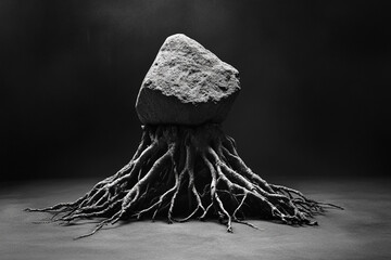 Emotional strength shown in image of rock within roots