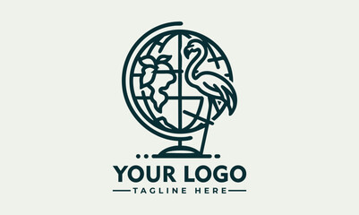 Fototapeta premium Stylized flamingo bird placed in front of outlined Earth globe representing environmental awareness. Wildlife concept 