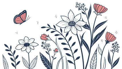 Elegant Floral Illustration with Butterfly Botanical Design for Spring Summer or Nature Inspired Projects