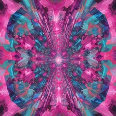 Psychedelic Symmetrical Abstract Art: Pink, Blue, Fractal Design