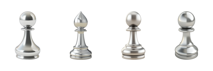 Silver Chess Pieces Set. Strategic Game Elements And Luxury Design Collection Isolated On Transparent Background