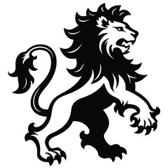 Powerful black silhouette of a roaring lion in a dynamic pose