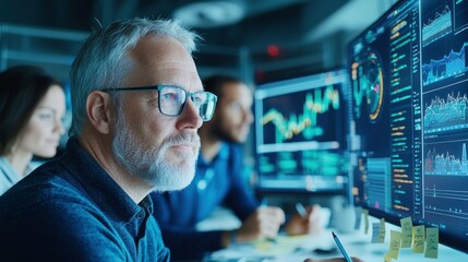 Fintech Team Analyzing Financial Data Charts. Stock Market Investment Analysis.