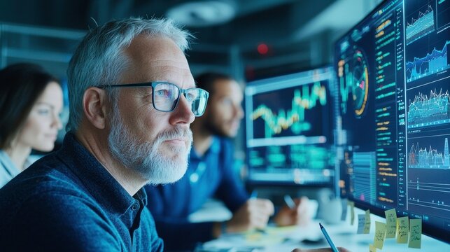 Fintech Team Analyzing Financial Data Charts. Stock Market Investment Analysis.