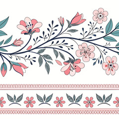 Seamless horizontal stripe floral border pattern design