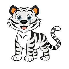Cartoon White and Black Tiger Cub with Orange Ears - Cute Playful Tiger Character