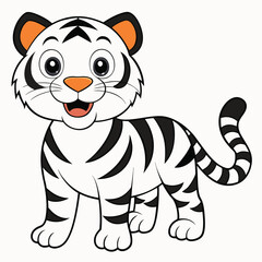 Cartoon White and Black Tiger Cub with Orange Ears - Cute Playful Tiger Character