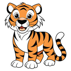 Cartoon Tiger with Orange Stripes - Cute Playful Tiger Character