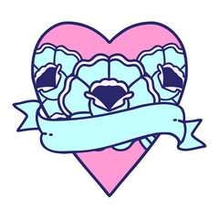 tattoo in traditional style of a heart and banner with flowers