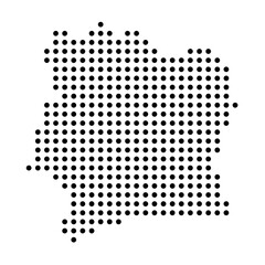 Ivory Coast country dotted map. Black spot pixel illustration isolated on white background. Vector circle mosaic.