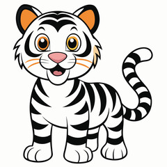 Cartoon White Tiger Cub with Orange Ears - Cute Playful Tiger Illustration