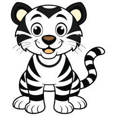 Cartoon Tiger with Stripes - Cute White and Black Tiger Illustration