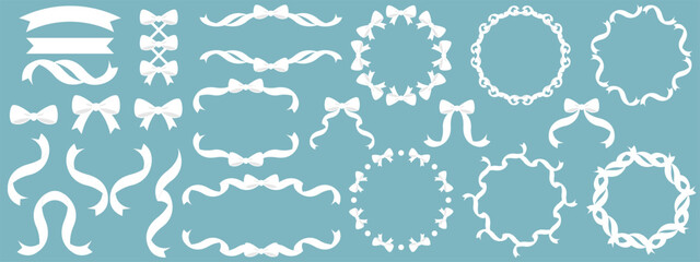 リボンのフレームと装飾セット　ホワイト