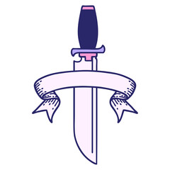 traditional tattoo with banner of a knife