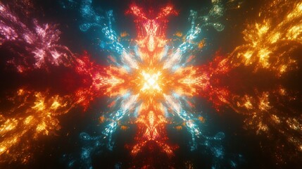 Abstract, symmetrical, vibrant, glowing, colorful, pattern