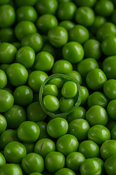 Fresh green peas background with close-up of pods
