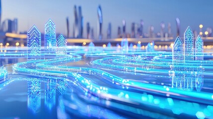 Futuristic Cityscape Digital Network Connection Abstract Background. AI, Data, Technology Concept.
