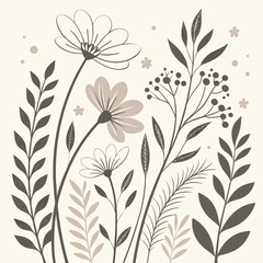 Fototapeta premium Seamless scandinavian minimalist floral pattern soft neutral colors