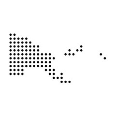 Papua New Guinea country dotted map. Black spot pixel illustration isolated on white background. Vector circle mosaic.