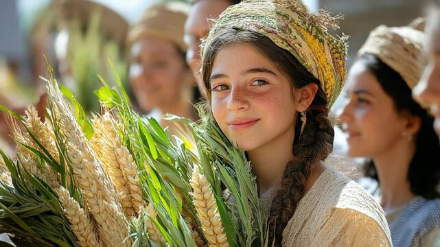 Girl smiling holding wheat at harvest festival